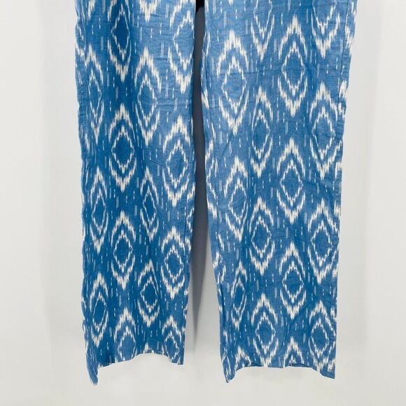 Chico's Size Medium 12 Blue & White Ikat Print Linen Wide Leg Pants - Picture 4 of 9
